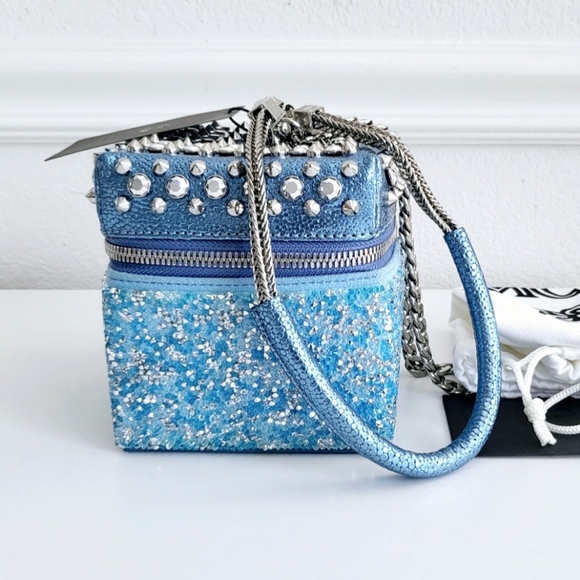 MCM Handbags - MCM Blue Studded Cube Leather Pouch